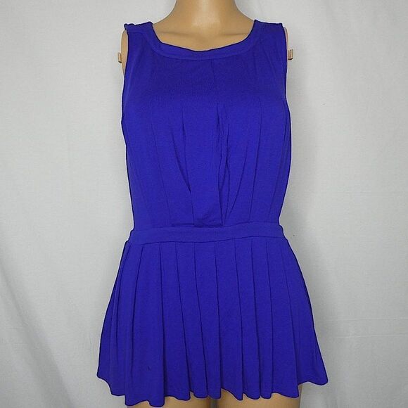 Deletta Anthropologie Corbara Cobalt Blue Pleated Peplum Blouse Top Keyhole Back - Picture 1 of 7